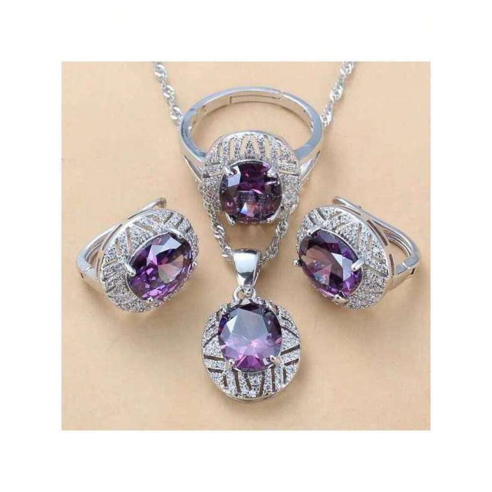 925 Sterling Silver/18K Gold Plated Fashion Jewelry Set, Colorful C Minimalist